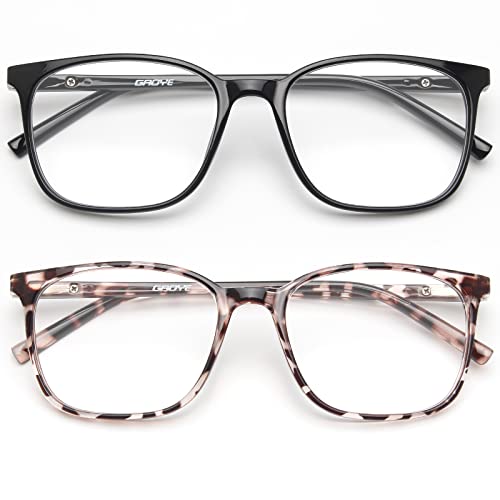 Gaoye 2 Pack Blue Light Blocking Glasses Women/Men, Computer Gaming Fake Eyeglasses Anti UV Ray-Spring Hinge (Black & Leopard)