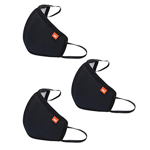 Wildcraft Face Mask Reusable,Cloth Face Mask Washable Made of Cotton Fabric, Facemask for Men and Women, Black, Large (Pack of 3)