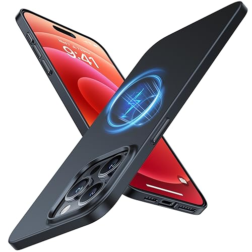 TORRAS Magnetic Slim-Fit for iPhone 15 Pro Max Case, Ultra-Thin 15 ProMax Phone Case Compatible with MagSafe, Lightweight Anti-Scratch Matte Hard iPhone 15 ProMax Case 6.7 inch OriginFit, Black