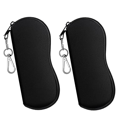 MoKo Sunglasses Soft Case 2 Pack, Ultra Light Portable Neoprene Zipper Glasses Soft Case, Eyeglass Safety Pouch Zipper Box Case with Belt Clip, Black