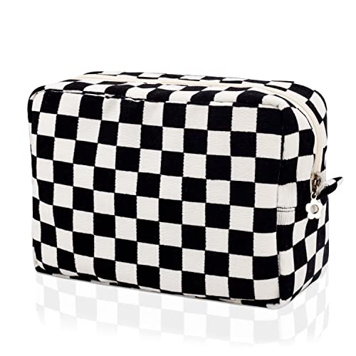 Makeup Bag for women Large Black Checkered Makeup Bag Cosmetic Bags for Women Aesthetic Stuff Travel Pouch Bags Purse Essentials