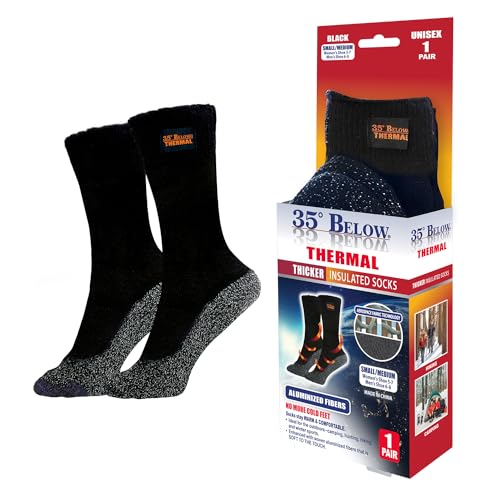 35° BELOW Thermal Insulated Socks for Men and Women, Designed with Soft Aluminized Loops to Keep Feet Warm and Cozy, One Pair, Large, Black/Silver