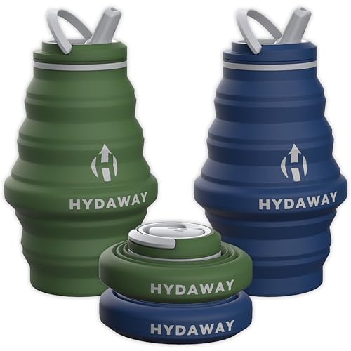 HYDAWAY Bottle 2-Pack | 17oz Collapsible Water Bottles with Flip-Top Lid for Travel, Hiking, Backpacking I Portable & Leakproof, Food-Grade Silicone, BPA Free, Collapse to 1.5”