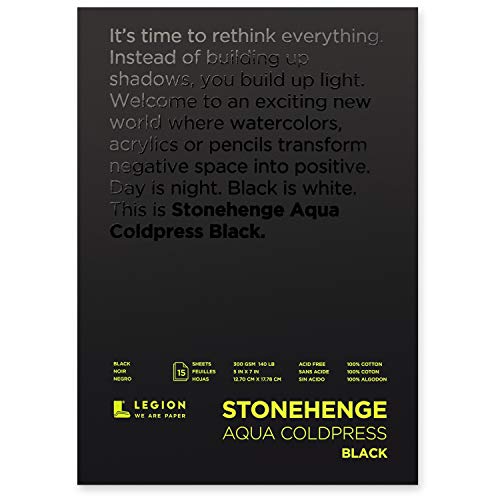 Stonehenge Aqua Black Medium Weight Pad, 140lb, Coldpress, 5 x 7 Inches, 15 Sheets for Wet and Dry Media