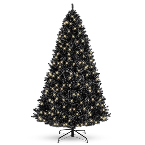 Best Choice Products 4.5ft Pre-Lit Black Christmas Tree, Full Artificial Holiday Decoration for Home, Office, Party Decoration w/ 362 Branch Tips, 175 Lights, Metal Hinges, Foldable Base - Black