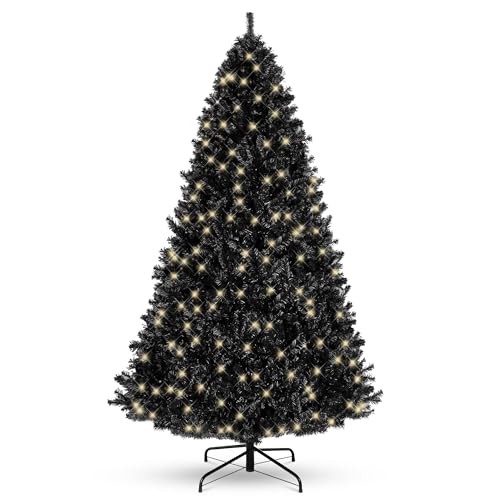 Best Choice Products 4.5ft Pre-Lit Black Christmas Tree, Full Artificial Holiday Decoration for Home, Office, Party Decoration w/ 362 Branch Tips, 175 Lights, Metal Hinges, Foldable Base - Black
