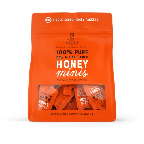 Nate's Honey Minis - Single-Serve 100% Pure, Raw & Unfiltered Honey – 0.49oz Packets, 20ct bag