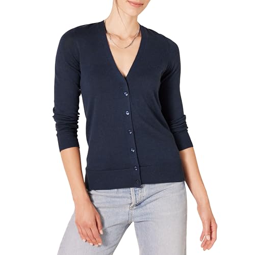 Amazon Essentials Women's Lightweight V-Neck Cardigan Sweater (Available in Plus Size), Navy, X-Large