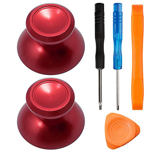 TOMSIN Metal Thumbsticks for Xbox One/ PS4 Controllers, Aluminum Joysticks Replacement Parts for Xbox One S (2 Pcs) (Red)