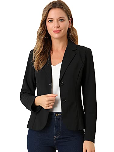 Allegra K Women's Work Office Blazers Stretch Lapel Collar Long Sleeve Jacket Suit Blazer Medium Black