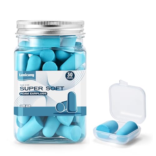 Lenicany 30Pair Soft Foam Ear Plugs, 35dB Disposable Sound Blocking Noise Cancelling Ear Plugs for Concerts Loud Music/Shooting Guns/Work Construction, Hearing Safety Protection (Blue)