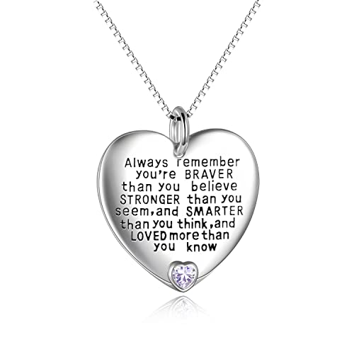 YFN Sterling Silver Always Remember You are Braver Than You Believe Jewelry Pendant Necklace Inspirational Gifts (June)