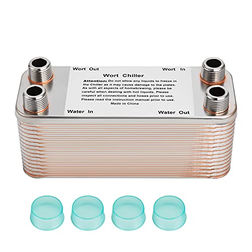 FERRODAY Wort Chiller 30 Plate 1/2 NPT Plate Chiller Stainless Steel Brazed Plate Heat Exchanger 1/2 Thread Plate Chiller - 7.3' x 2.8'