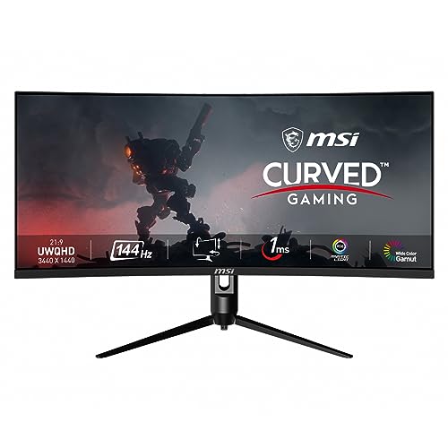 MSI Optix MAG342CQR 1500R Curvature 21:9 Aspect Ratio Narrow Bezel 1ms 3440 x 1440 (UWQHD) 144Hz Refresh Rate Tilt/Swivel/Height/Pivot Adjustment 34' AMD Freesync Gaming Curved Monitor, Black
