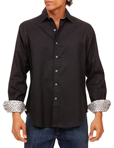 Robert Graham Windsor Long-Sleeve, Button-Up Shirt for Men, Black, Large