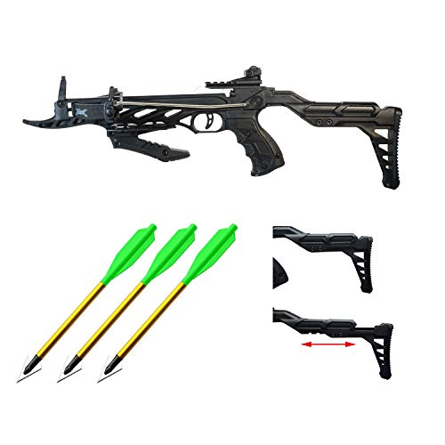 Southland Archery Supply 80 Pound Self-Cocking Pistol Crossbow (Pistol Crossbow with Adjustable Stock + 3 x Broadhead Bolts)