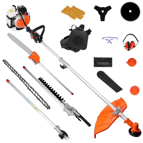 Gas Trimmer Weed Eater 52cc 2-Stroke,10 in 1 Multi-Functional Petrol Trimmer Hedge Trimmer Pole Saw Trimmer for Quick Weed Grass Cleaning Crop Seed Soil Protection Tools