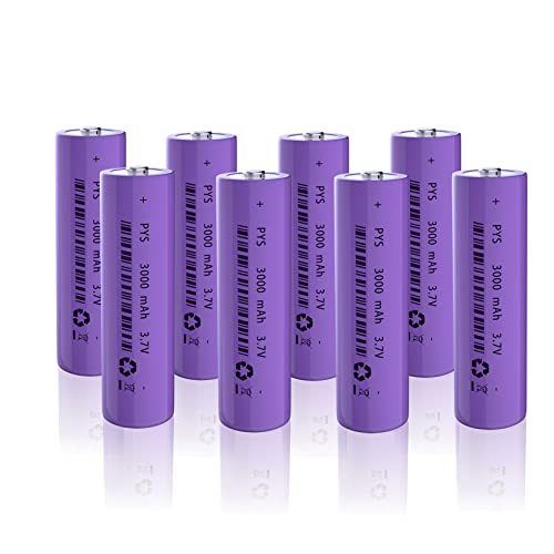REACELL 8 Pack Rechargeable Battery, 3.7 Volt 3000mAh Button Top Battery High Power Lasting Long for Headlamp, Flashlight, Solar Light, Doorbells, RC Cars etc(67 * 18 * 18mm)
