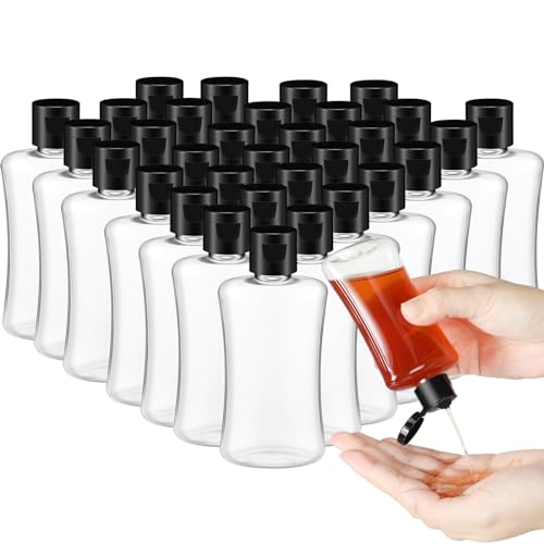Domensi 36 Pcs 3.4 oz Travel Bottles with Flip Cap Clear Plastic Travel Size Containers Portable Leak Proof Squeeze Bottle Refillable Empty Cosmetic Containers for Liquid Shampoo Lotion (Black)
