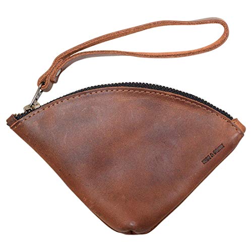 Hide & Drink, Leather D-Shape Clutch Bag/Handbag/Coin Pouch/Money Organizer/Travel, Handmade Includes 101 Year Warranty :: Bourbon Brown
