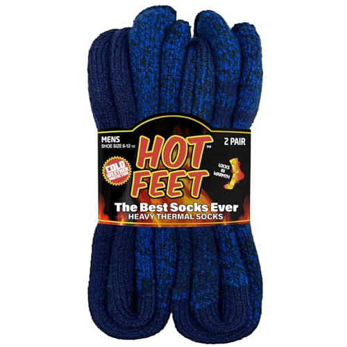 HOT FEET Thermal Socks for Men 2/4 Pack, Extreme Cold Boots Socks -Winter Insulated Socks, Cold Weather Size 6-12, 2 Pack, Navy/Blue Denim