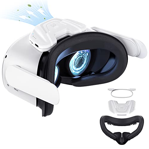 AMVR Upgraded Face Cushion Pad for Oculus/Meta Quest 2 Accessories, Fitness Facial Interface with Air Circulation Cooling Fan and Soft Leather Face Cover, Relieve Lens Fogging and Light-Proof Nose Pad