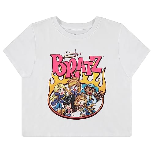 Bratz Ladies Original Dolls Shirt - Yasmin, Cloe, Jade, and Sasha 1990's Vintage Throwback Graphic T-Shirt (White, Medium)