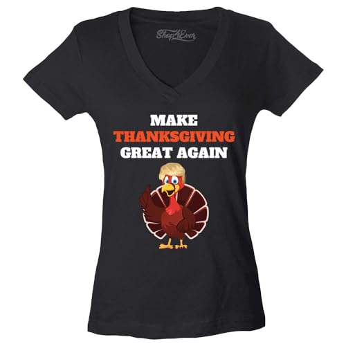 Make Thanksgiving Great Again Funny Donald Trump Turkey Women's V-Neck T-Shirt Large Black