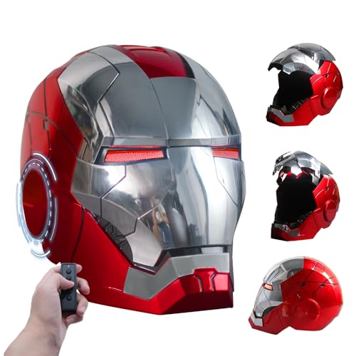 Electronic Iron-Mens Helmet Adult Mark 5 Helmet Voice/Sensing/Remote Control Open/Close with Jarvis Sounds & LED Eyes Light Up Helmet Super Hero 1:1 Model for Halloween