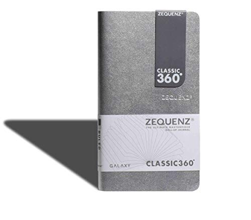 Zequenz Classic 360 Galaxy Series, Size: Medium, Color: Silver, Paper: Ruled, Soft Bound Journal, Soft Cover Journal Notebook, 4' x 7', 128 sheets / 256 pages, Ruled, Lined Premium Paper