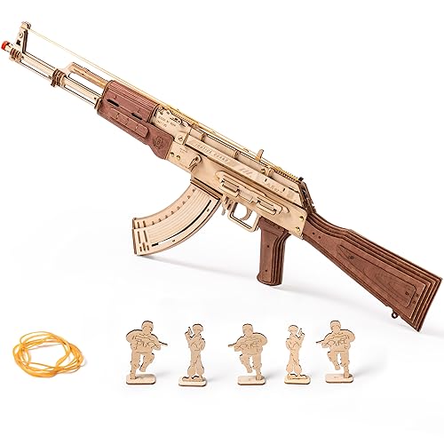 ROKR 3D Puzzles for Adults, Wooden 3D Puzzle AK47 Model Rubber Band Gun Model Building Kits for Kids, DIY Wood Crafts Cool Toys Gifts Hobbies for Men Women