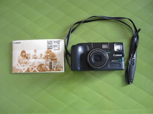 Canon Sure Shot Mega Zoom 76 35mm Film Camera 2x Zoom Canon Zoom Lens 38-76mm 1:3.8~7.2 35mm Film Camera (Black) with Strap and Battery