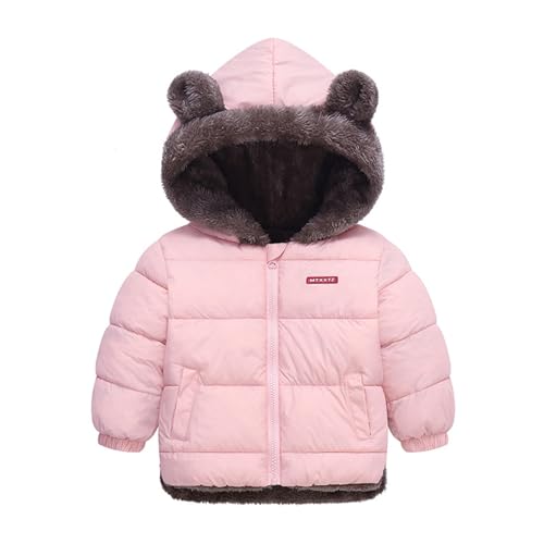 Koranor Toddler Kids Baby Boys Girls Winter Warm Solid Coats Bear Ears Fleece Hooded Padded (X6-Red, 12-18 Months)