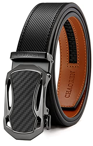 CHAOREN Ratchet Belt for men - Black Mens Belts Leather 1 3/8' for Casual Pants - Sleek Sports Car buckle belt