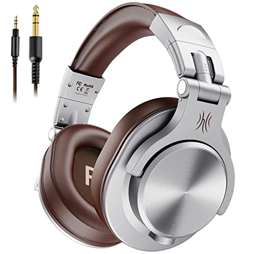 OneOdio A71 Wired Over Ear Headphones, Studio Headphones with SharePort, Professional Adapter-Free Monitor Recording & Mixing Headphones with Stereo Sound for Electric Drum Piano Guitar Amp (Silver)