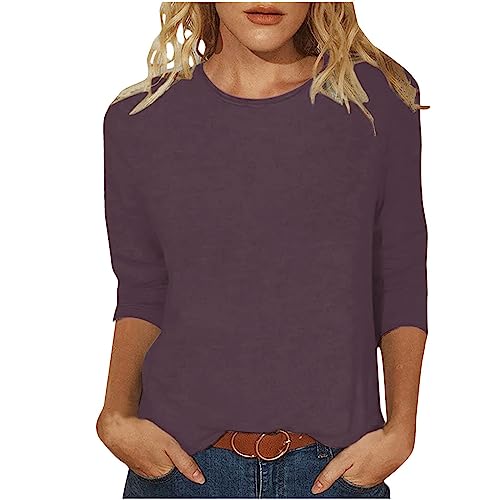 Overstock Items Clearance Womens Tops with 3/4 Sleeves Solid Color Boat Neck Shirt Comfy Tunic Tops Boat Neck Three Quarter Sleeve Tops Ladies Trendy Casual Beach Shirts Overstock Outlet Wine-B XL