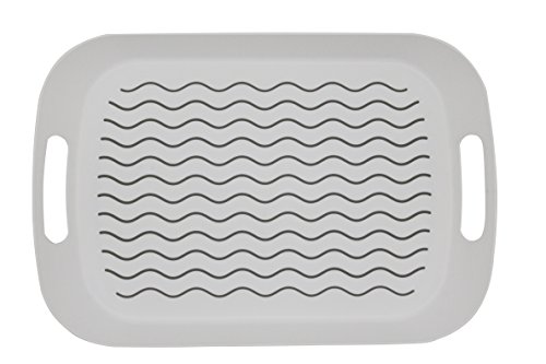 MUZZI Rectangle Anti Slip Non Skid Rubber Grip Plastic Serving Tray (Black) (High Walled White)