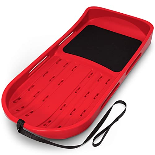 GoSports 2 Person Premium Snow Sled with Double Walled Construction, Pull Strap and Padded Seat - Choose Between Red and Blue