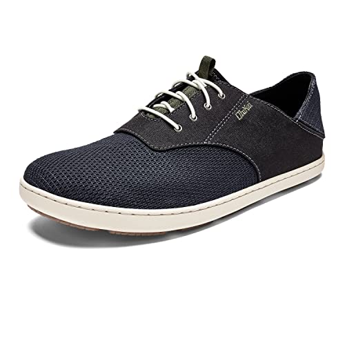 OLUKAI Nohea Moku Men's Boat Shoes, No Tie Laces & Stretch Construction, Breathable Mesh & All Weather Rubber Soles, Black/Black, 10