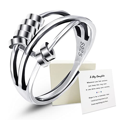 EACHSTYLE Fidget Rings for Women, 925 Sterling Silver Anxiety Ring for Girls, Spinner Ring, Fidget Rings for Anxiety for Women, Birthday Gifts for Her