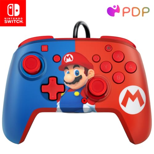 PDP REMATCH Enhanced Wired Nintendo Switch Pro Controller, Switch Lite/OLED Compatible (Red & Blue Mario)