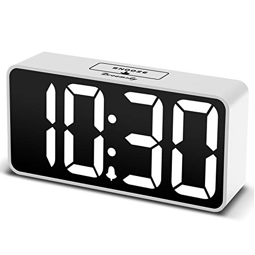 DreamSky Compact Digital Alarm Clock with USB Port for Charging, 0-100% Adjustable Brightness Dimmer, White Bold Digit Display, Adjustable Alarm Volume, Bedside Alarm Clock with Snooze,12/24Hr