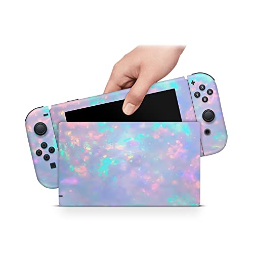 ZOOMHITSKINS OLED Switch Skin, Compatible with Nintendo Switch OLED Skin Wrap, Gemstone Pattern Unicorn Blue Pink Silver, 3M Vinyl for Durable & Fit, Made in The USA