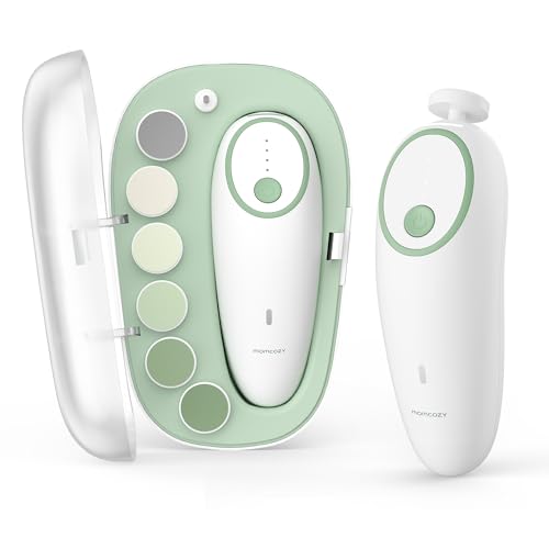 Momcozy Baby Nail File Electric, Gentle Baby Nail Trimmer Electric Rechargable, Baby Nail Clipper Electric, 7 Grinding Head Replacement Pads