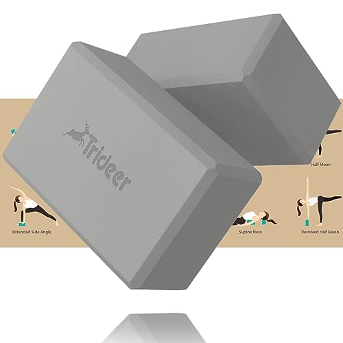 Trideer Yoga Blocks, Yoga Blocks 2 Pack, Premium EVA Foam Blocks with Free Guide, Supportive, Lightweight & Odor Resistant, Yoga Essentials for Yogi & Yogini, Yoga Accessories 9'x6'x3' (963 gray)