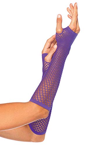 Leg Avenue Women's OS Triangle Net Fingerless Gloves, Neon Purple, One Size