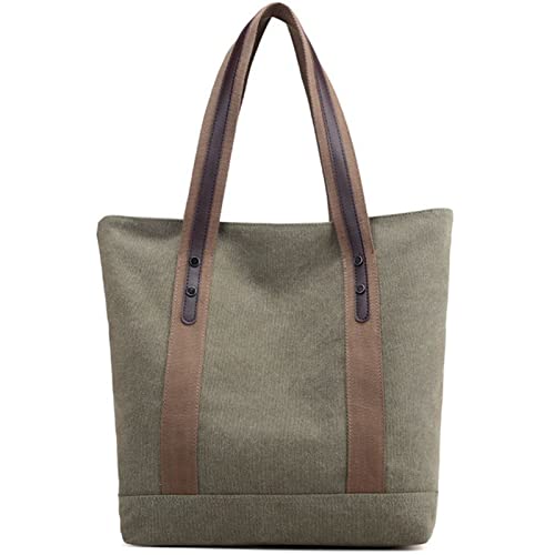 Women's Canvas Handbags Shoulder Bags Men Retro Casual Tote Work Purses (Army Green)