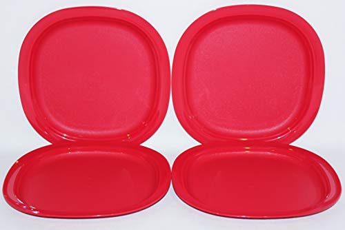Tupperware Set of 4 Microwave Luncheon Plates 9.5' Square Red
