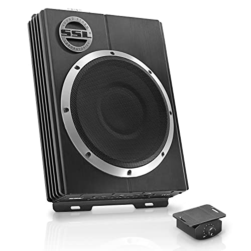 Sound Storm Laboratories LOPRO10 Powered Under Seat Car Subwoofer - 1200 Watts Max, Single 2.6 Ohm, Voice Coil, Built in Amp, Low Profile, Remote Subwoofer Control