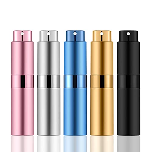 IRON BILL 5PCS/8ml Perfume Travel Refillable, Portable Perfume Atomizer Refillable, Empty Mini Size Spray Bottle for Men&Momen（5 Colors